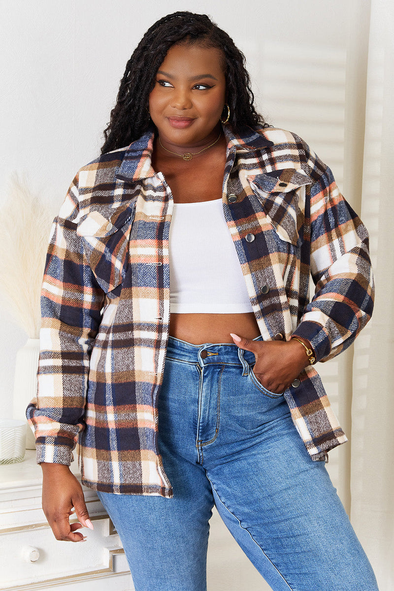 Double Take Plaid Button Front Shirt Jacket with Breast Pockets Trandify Deal
