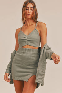MABLE 3 Pieces Sweater Set with Crop Cami, Mini Skirt, Cardigan Trandify Deal