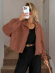 Women's Ribbed Drawstring Jacket - Casual Long Sleeve Zip-Up