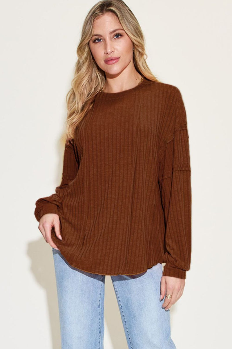 Basic Bae Full Size Ribbed Round Neck Long Sleeve T-Shirt Trandify Deal