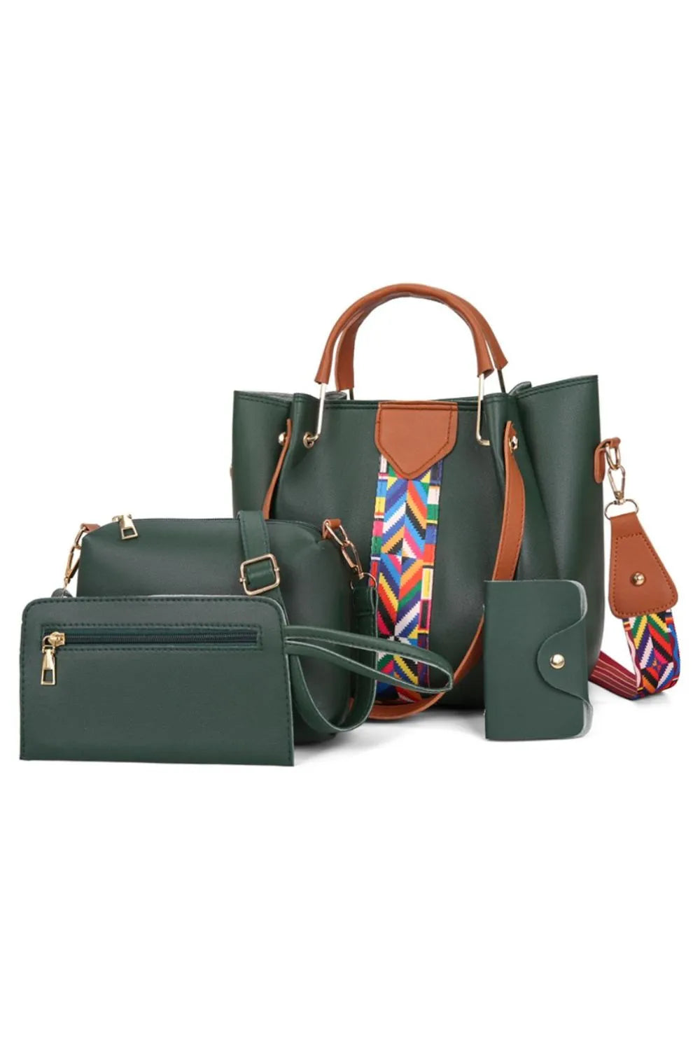Women’s 4-Piece Geometric Strap Bag Set in trendy designs – Crossbody and Shoulder Bags