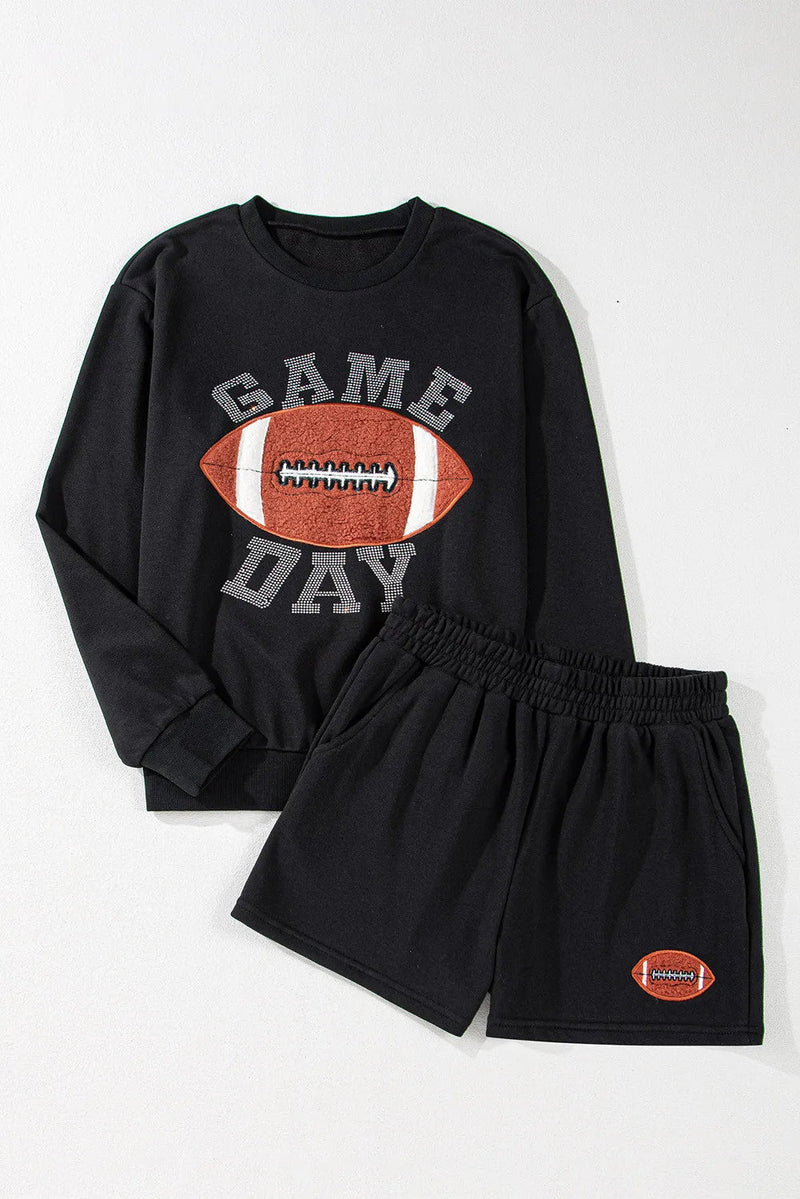 GAME DAY Football Round Neck Long Sleeve Top and Shorts Set Trandify Deal