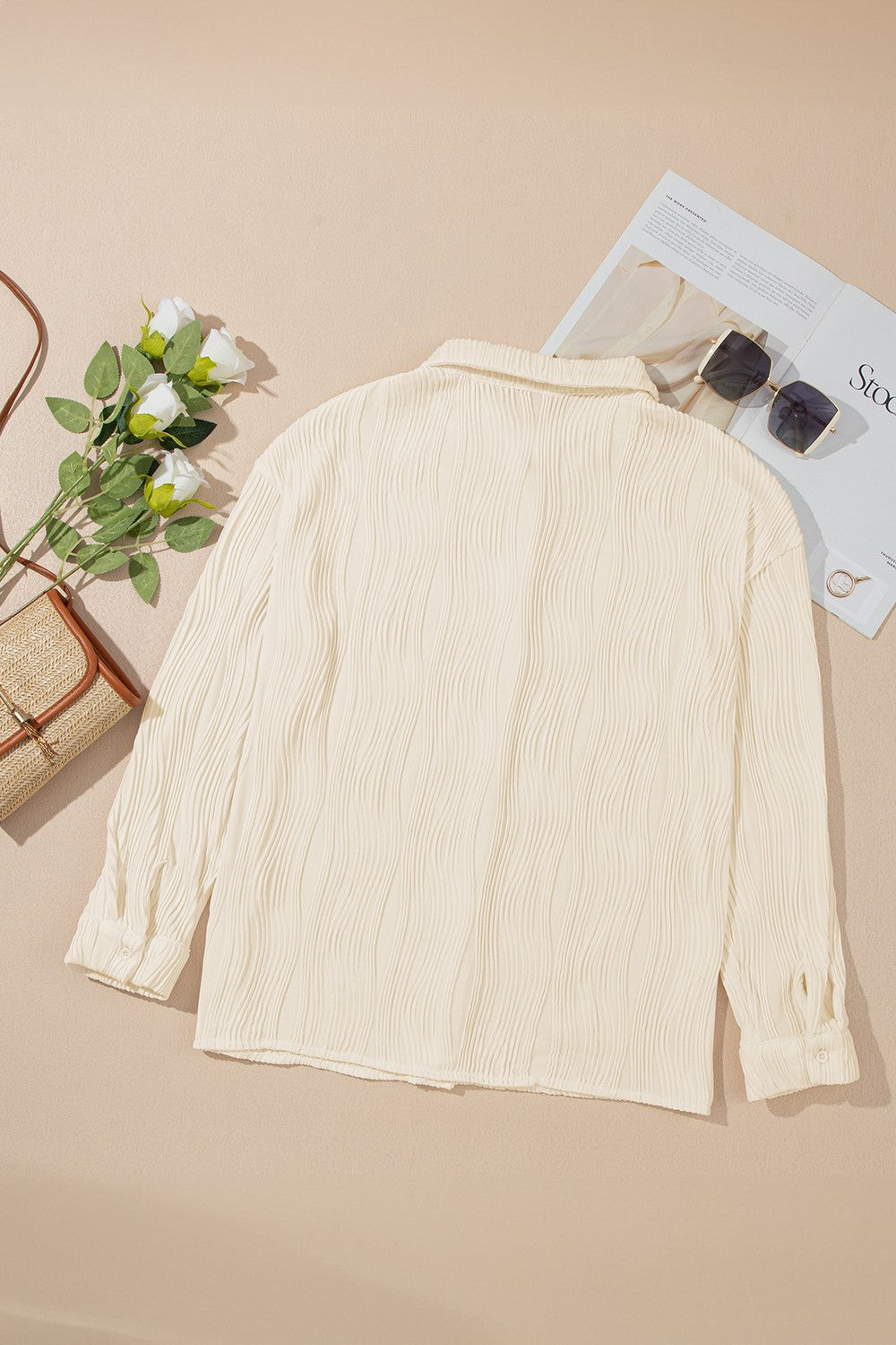 Textured Collared Neck Long Sleeve Shirt Trandify Deal