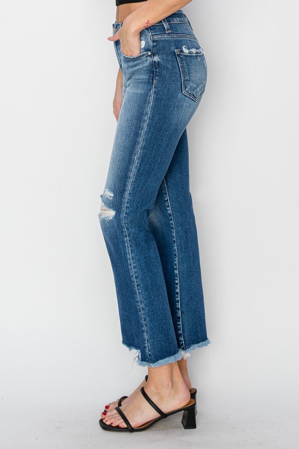RISEN Full Size Frayed Step Hem Ankle Straight Jeans Trandify Deal