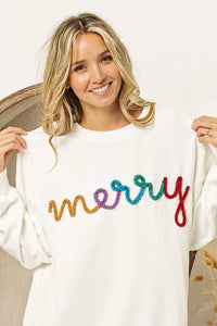 Tinsel Lettering Sweatshirt - Festive Drop Shoulder Top
