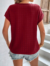 Textured Round Neck Short Sleeve Top Trandify deal
