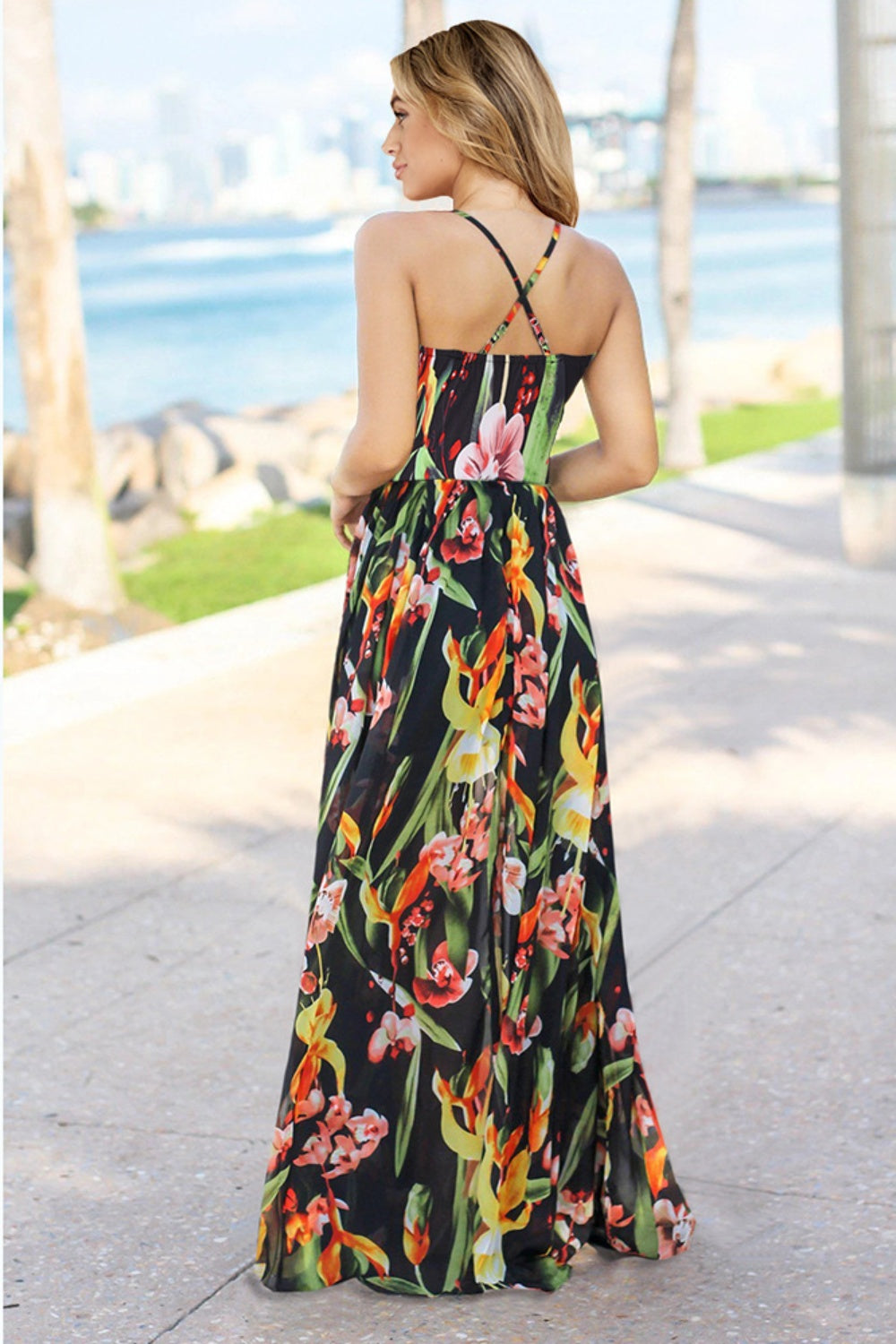 Crisscross Printed Surplice Cami Dress - Trandify Deal
