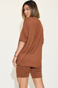 Basic Bae Full Size V-Neck Drop Shoulder T-Shirt and Shorts Set Trandify Deal