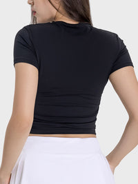 Millennia Ruched Round Neck Short Sleeve Active T-Shirt Trandify deal
