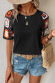 Geometric Round Neck Short Sleeve Blouse - Trandify Deal