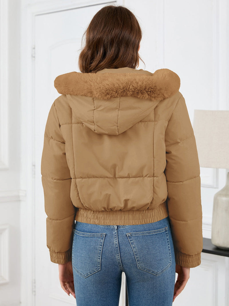 Pocketed Long Sleeve Cropped Hooded Winter Coat Trandify Deal