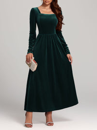 Velvet Square Neck Long Sleeve Dress Trandify Deal