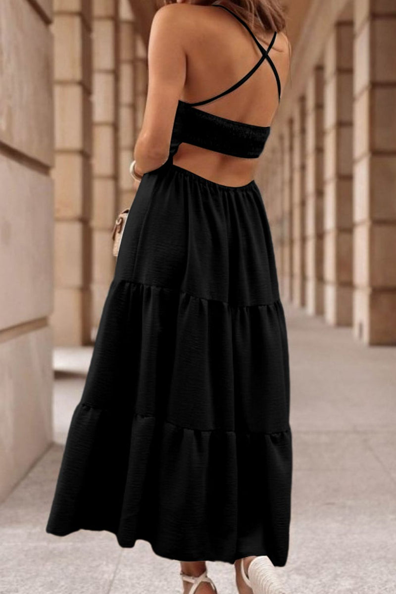 Tiered Crisscross Spaghetti Strap Dress Trandify deal