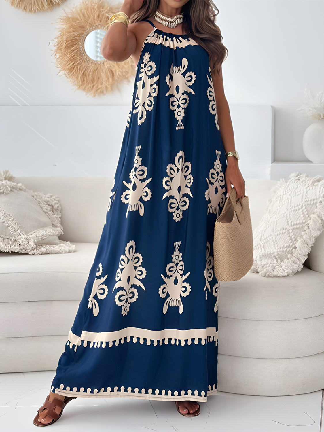 Printed Spaghetti Strap Sleeveless Maxi Dress Trandify Deal