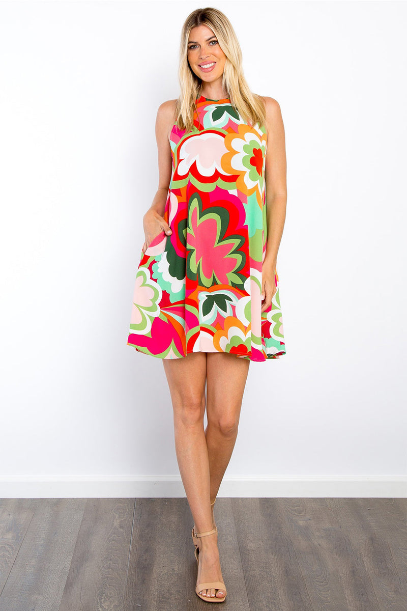 Be Stage Floral Sleeveless Mini Dress with Pockets Trandify Deal