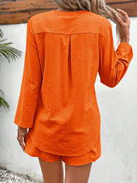 Notched Long Sleeve Top and Shorts Set Trandify deal