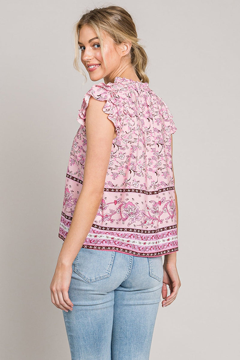 Cotton Bleu by Nu Lab Print Ruffle Sleeve Detail Blouse Trandify deal