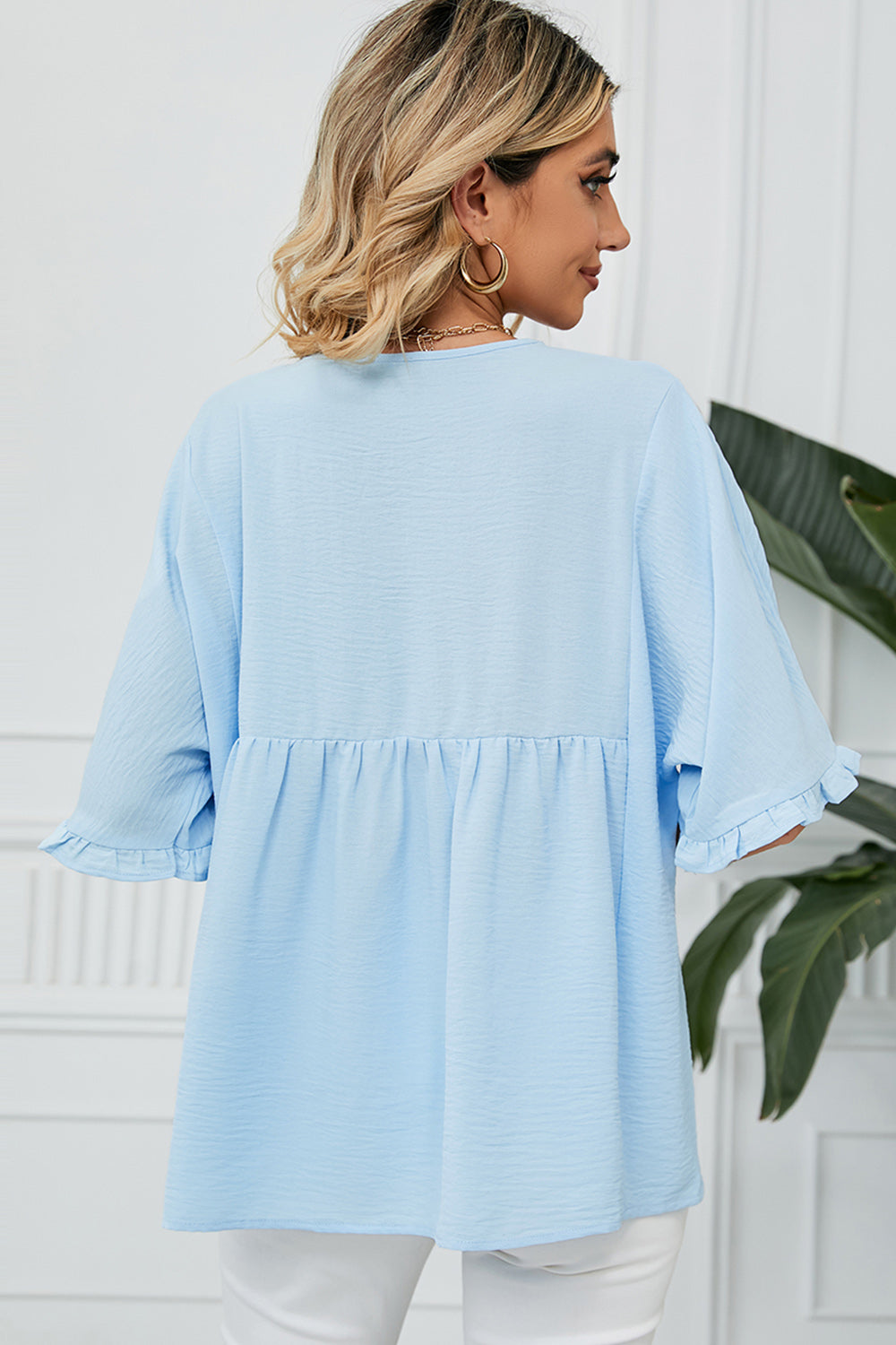 Peplum V-Neck Half Sleeve T-Shirt Trandify deal
