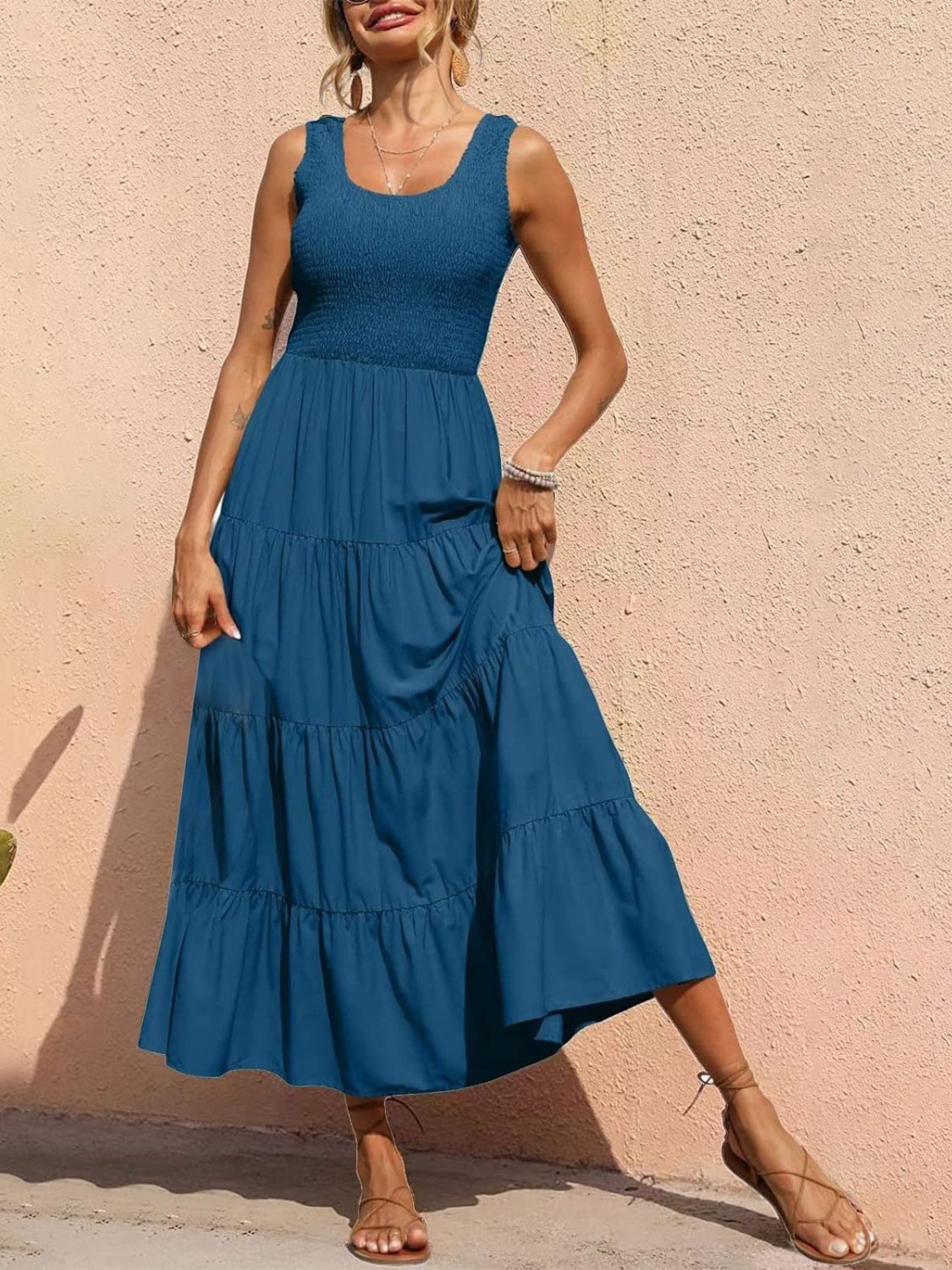 Tiered Smocked Wide Strap Dress Trandify Deal