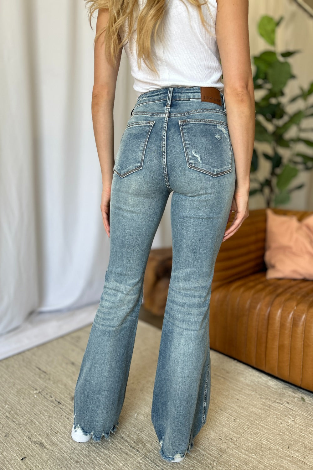Judy Blue Full Size Medium Rise Tummy Control Destroy Flare Trandify Deal