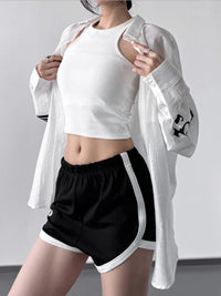 Women’s oversized button-up long sleeve shirt in beige, relaxed fit linen blend top for casual outfits