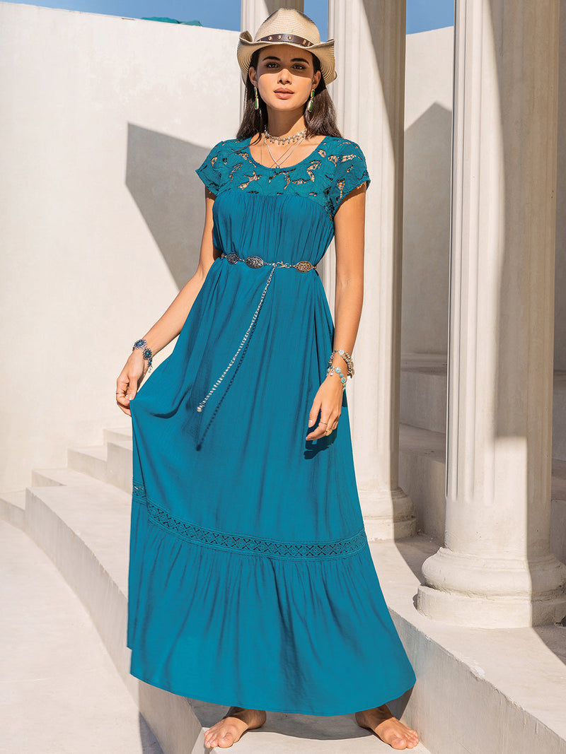 Round Neck Short Sleeve Maxi Dress Trandify Deal