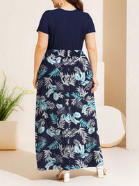 Plus Size Printed Round Neck Short Sleeve Maxi Dress Trandify Deal