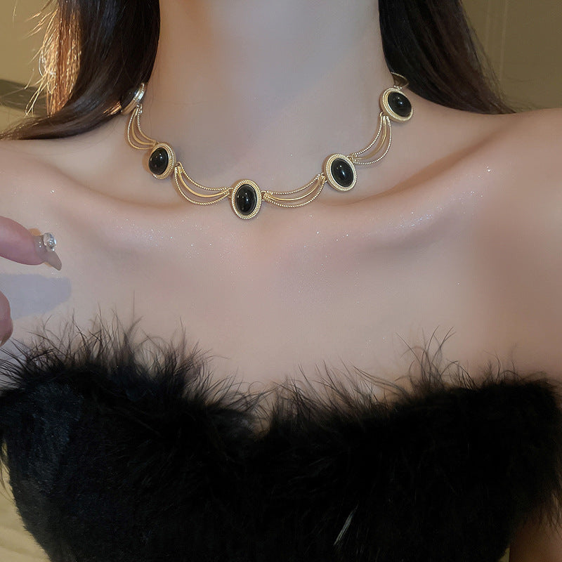 Alloy Oval Gemstone Necklace Trandify Deal