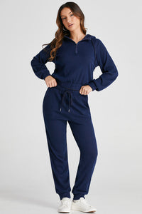 Drawstring Half Zip Hoodie and Joggers Active Set Trandify Deal