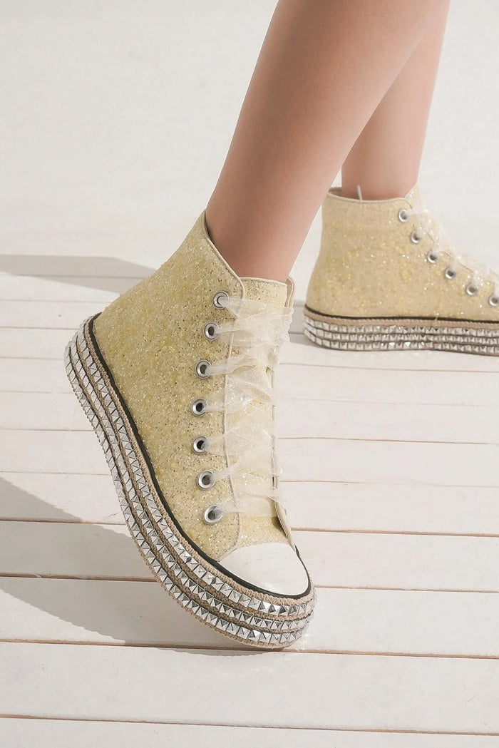 Beast Fashion Glitter Lace-Up Studded Platform Sneakers Trandify Deal