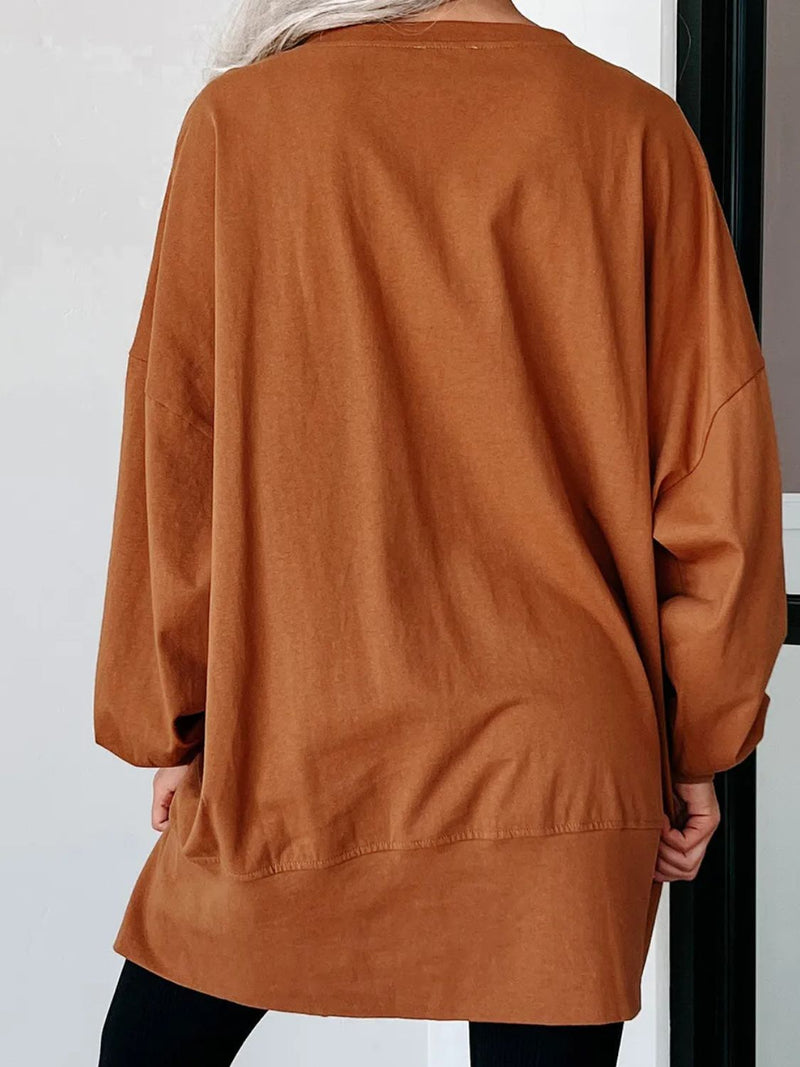 Sequin Letter Graphic Notched Long Sleeve Sweatshirt Trandify Deal