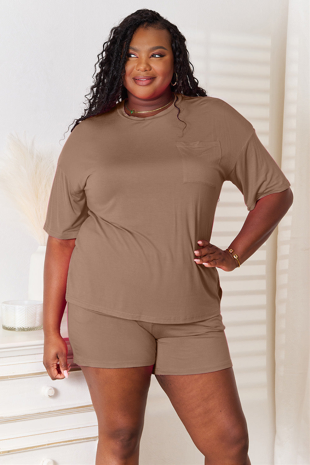 Basic Bae Full Size Soft Rayon Half Sleeve Top and Shorts Set Trandify Deal