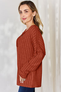 Basic Bae Full Size Ribbed Half Button Long Sleeve T-Shirt Trandify Deal