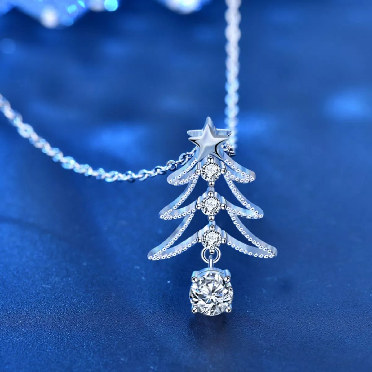 Christmas Tree Necklace Sterling Silver & Moissanite