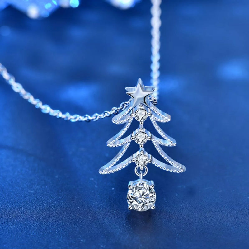 Christmas Tree Necklace Sterling Silver & Moissanite