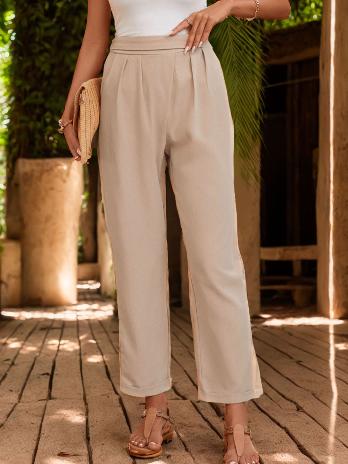 Ruched Half Elastic Waist Pants Trandify deal