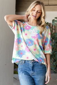 HOPELY Floral Waffle Oversized T-Shirt Trandify deal