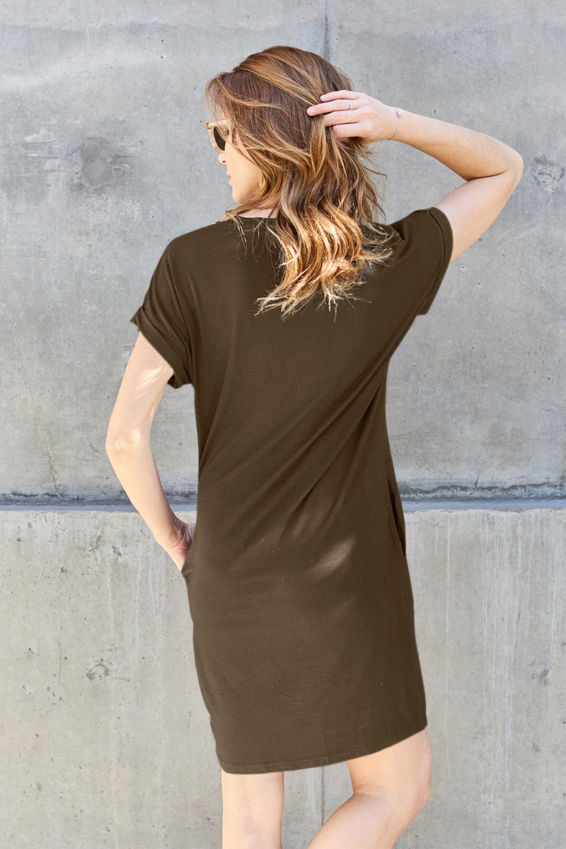 Basic Bae Full Size Round Neck Short Sleeve Dress with Pockets Trandify deal