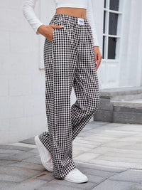Women's Plaid Wide Leg Cotton Pants