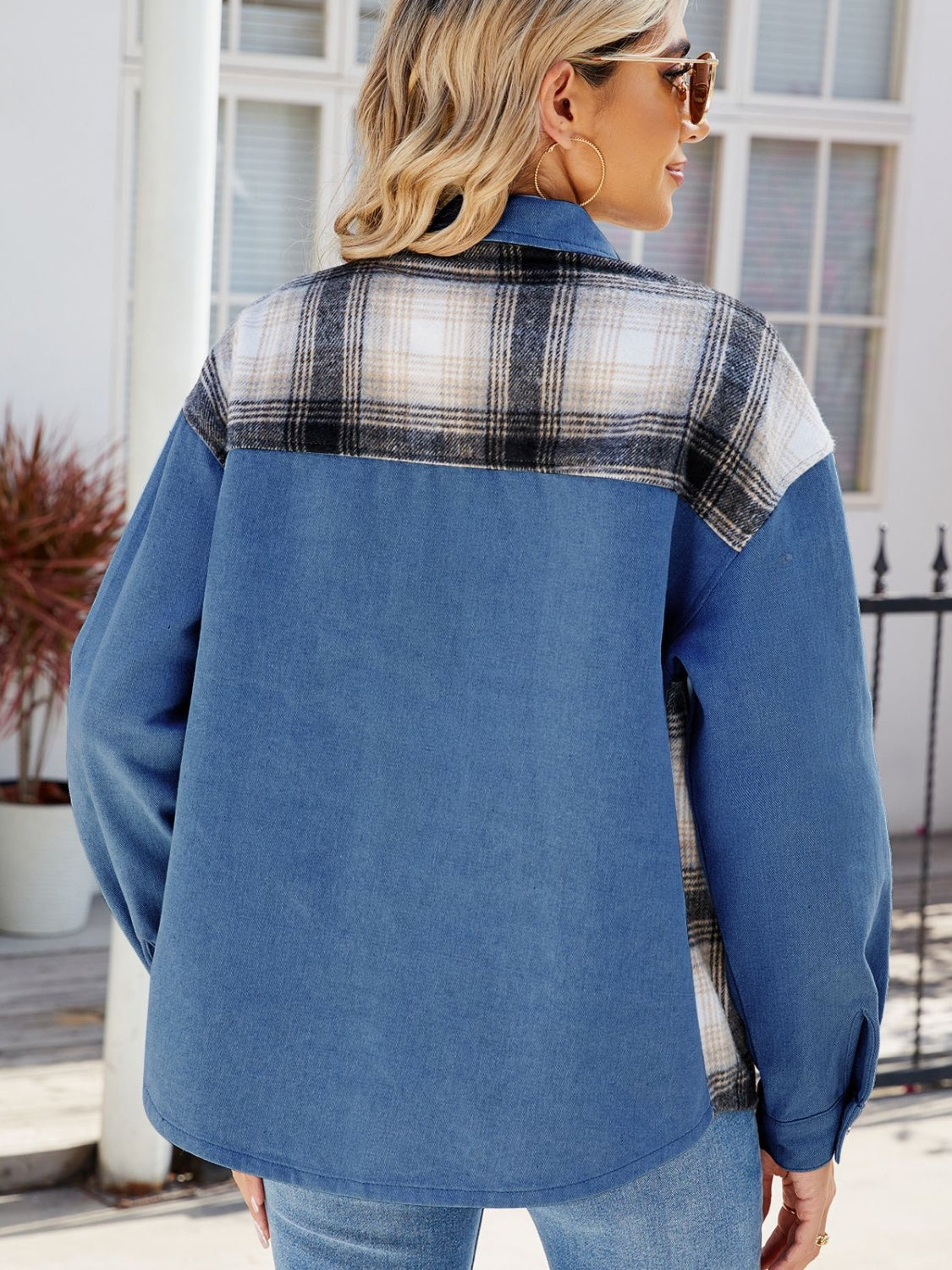 Plaid Button Up Long Sleeve Denim Jacket Trandify Deal