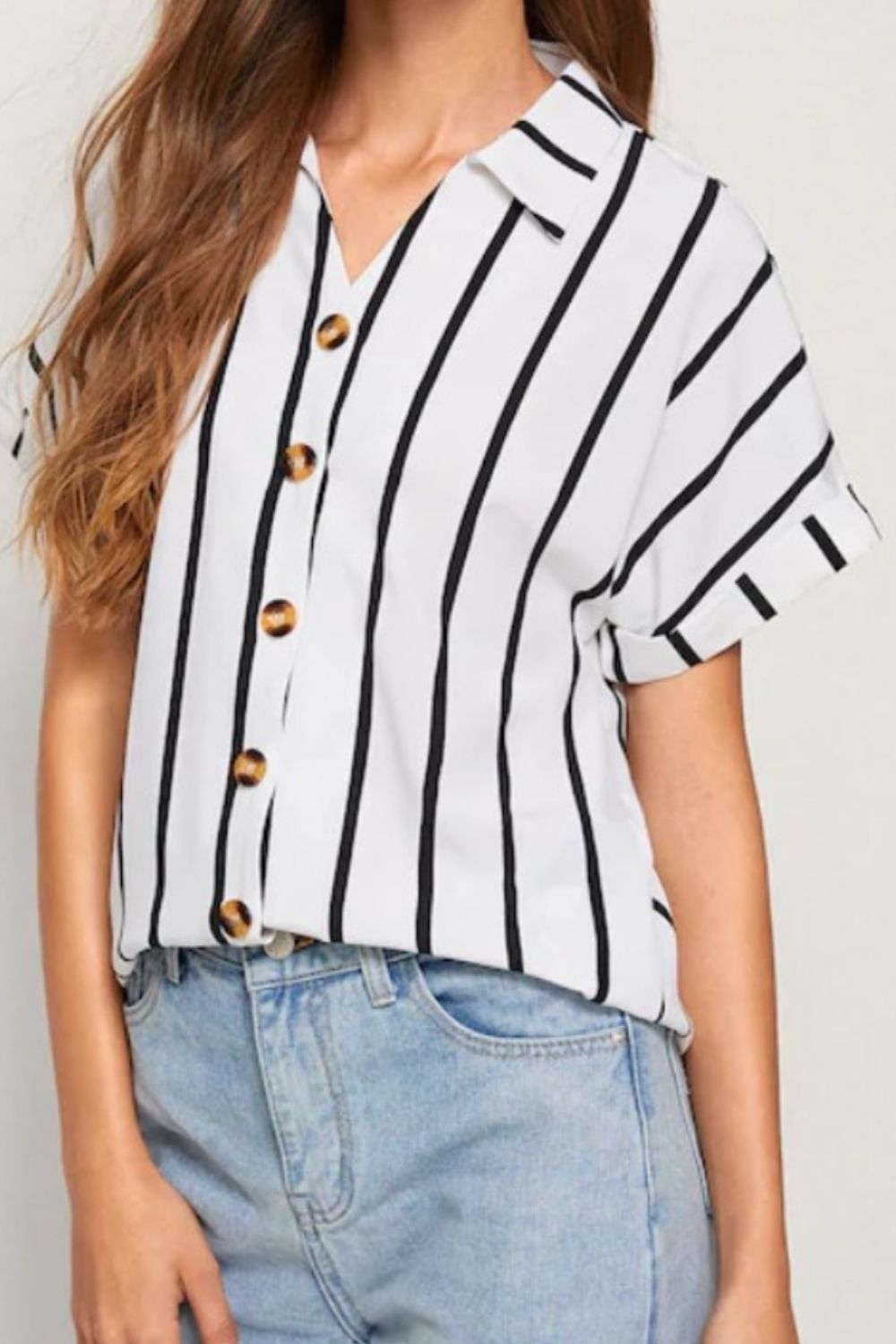 Striped Button Up Short Sleeve Shirt Trandify deal