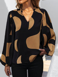 Perfee Frill Notched Long Sleeve Blouse Trandify Deal