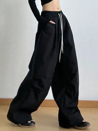 Women’s oversized wide leg drawstring pants in pink – boho chic high-waisted lounge pants