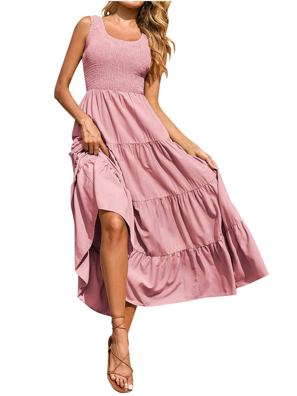Tiered Smocked Wide Strap Dress Trandify Deal