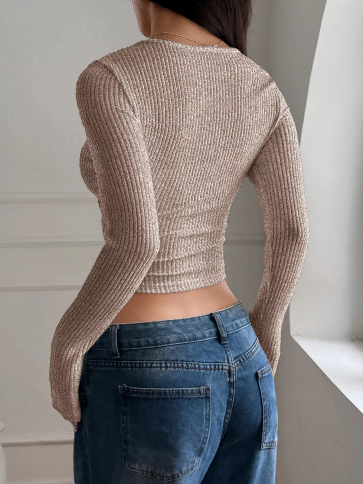Ribbed Long Sleeve Crop Top for Women