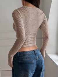 Ribbed Long Sleeve Crop Top for Women