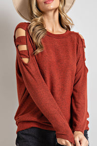 Cutout Round Neck Long Sleeve Top Trandify Deal