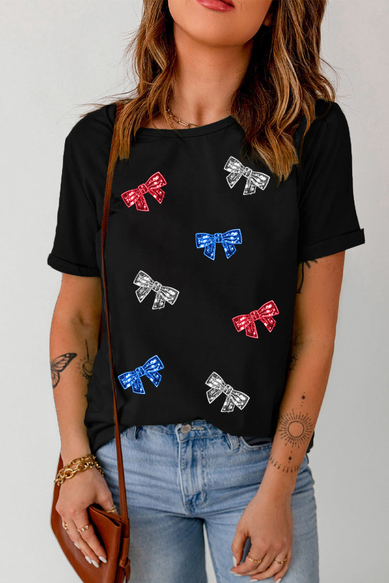 Bow Round Neck Short Sleeve T-Shirt - Trandify Deal