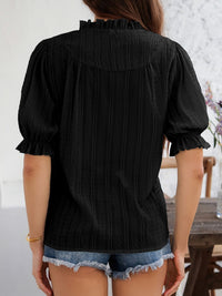 Women’s Devine Frill Notched Short Sleeve Blouse – Ruffled V-Neck Top for Casual & Office Wear