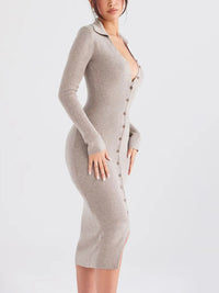 Women’s button-front sweater dress for fall – soft knit long sleeve dress